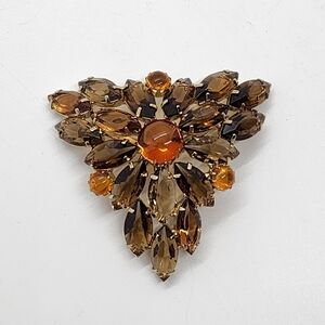 Vtg 50's Glass Elegant Brown /Amber Orange Glass Brooch